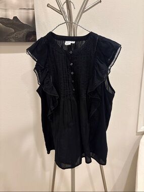 GAP Black Ruffle Pintuck Sleeveless Blouse